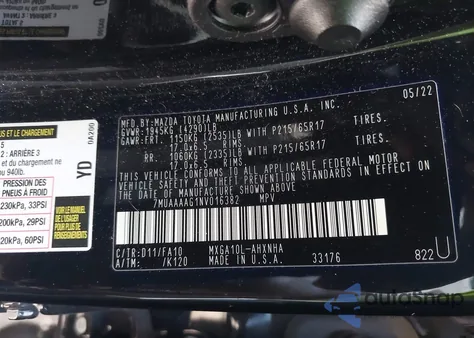 2022 Toyota Corolla Cross L from USA, damaged, VIN 7MUAAAAG1NV016382